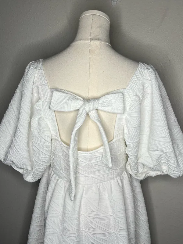Free People White Textured Puff Sleeve Violet Mini Dress Bachelorette Rush - Image 5