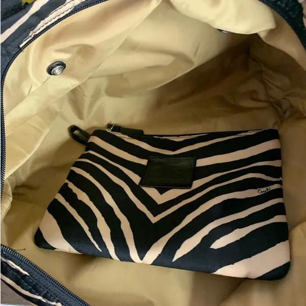 Coach y2k Devin Black Tan Zebra Print Nylon Overnight Tote Pouch - Image 16