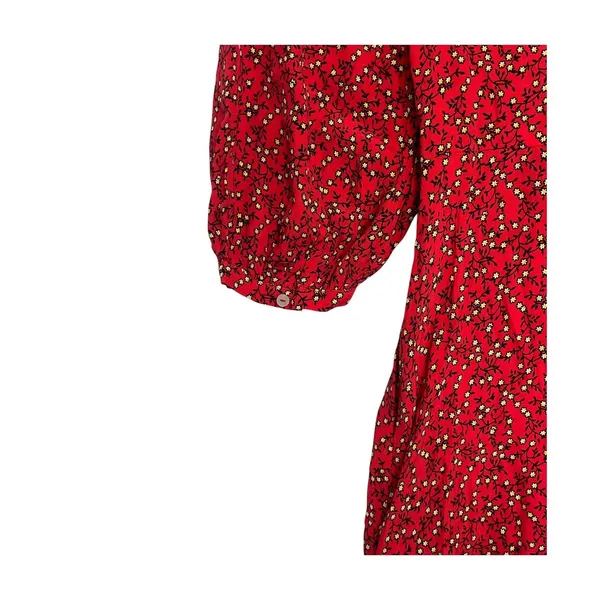 Free People Clara Dress Womens Extra Small Red Floral 3 4 Sleeve Tie Front Boho - Image 9