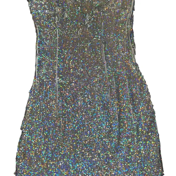 PrettyLittleThing Rhinestone Bodycon Mini Dress Black Sparkly Size 4 - Image 5