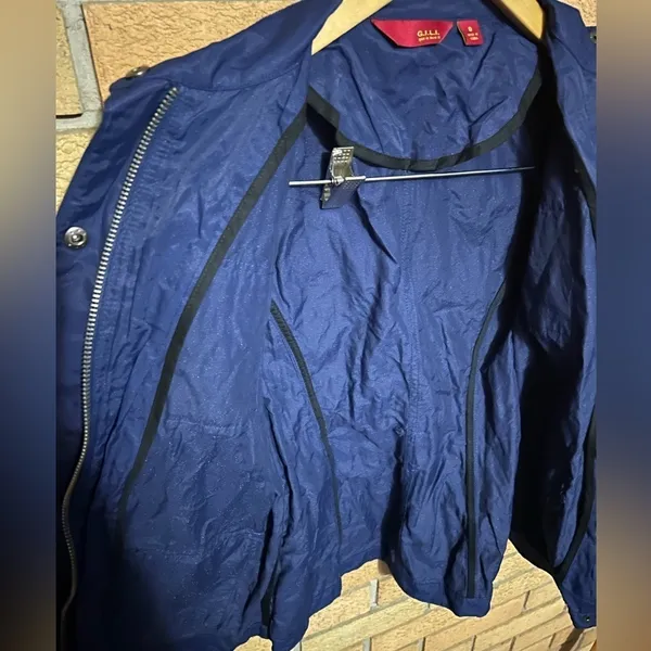 G.I.L.I Lightweight Navy Blue Zip Button Up Nylon Shimmer Jacket Women’s Size 0 - Image 4