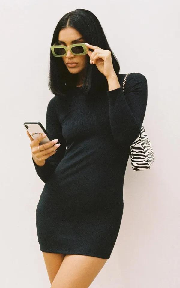 Princess Polly Black Mini Dress Long Sleeve - Image 2