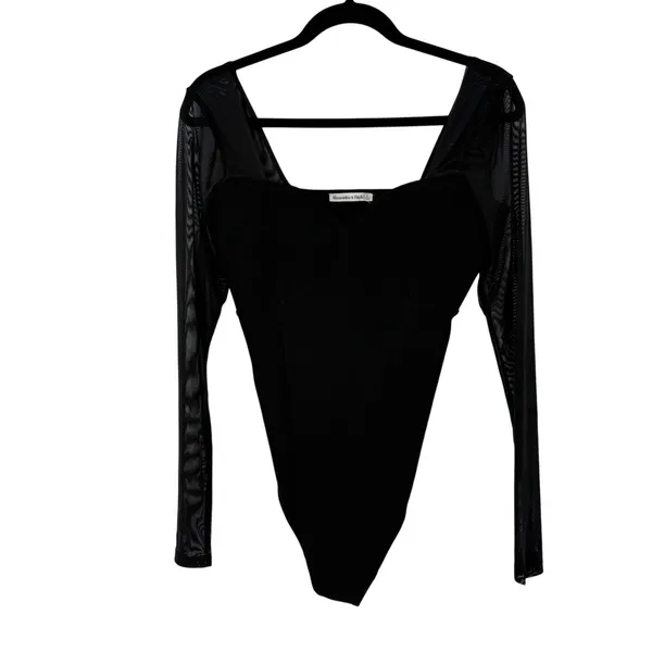 Abercrombie & Fitch Black Mesh Long Sleeve Bodysuit Size L NWT Sweetheart Neck - Image 2