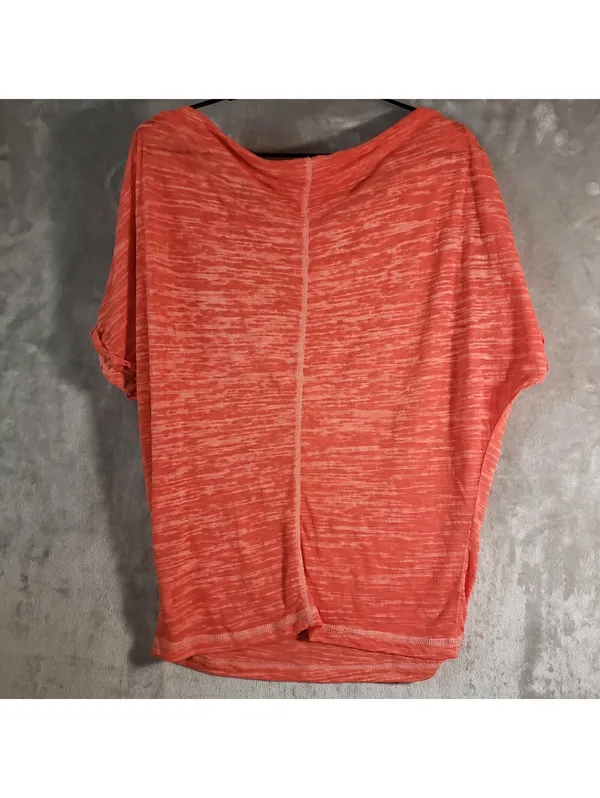 We The Free Knit sheer Top Orange Solid Round Neck Short Sleeve Size M - Image 2