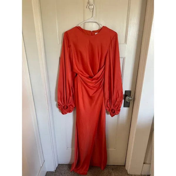 Significant Other Lara Bright‎ Orange Long Sleeve Satin Dress size US4 - Image 2