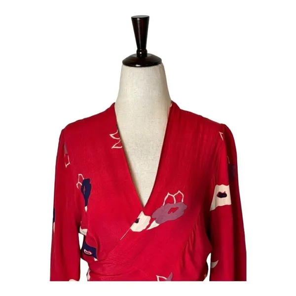 Rollas Wrap Shirt Women Small Red Floral Print Delilah‎ Blouse Boho Cottagecore - Image 4