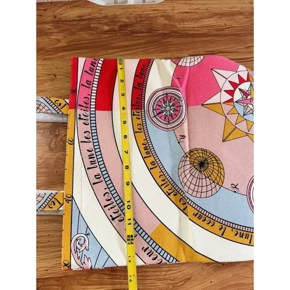Tory Burch Celestial Canvas Tote Bag Moon Stars Pink Multicolor Large - Image 5