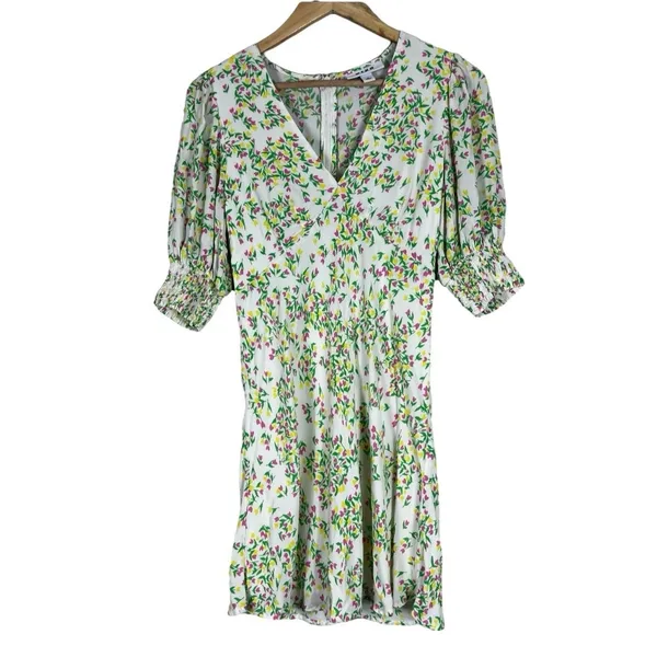 RIXO for Target Floral Tulip Mini Dress White Pink Green Smocked Puff Sleeve 2 - Image 2