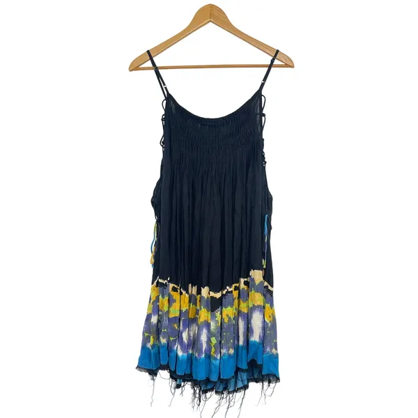 Free People One Black Imperial Palm‎ Pintuck Printed Boho Dress Size S Festival - Image 3