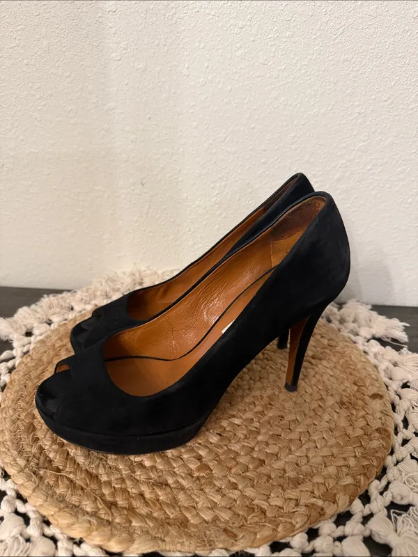 Gucci Black Suede‎ Peep Toe Platform Stiletto Pumps Heels Size 37 - Image 13