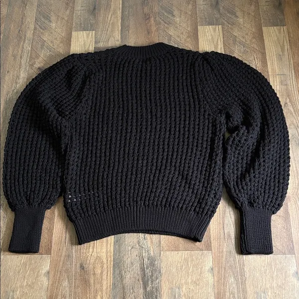Zara textured open‎ knit chunky sweater crewneck balloon sleeves black size M - Image 10