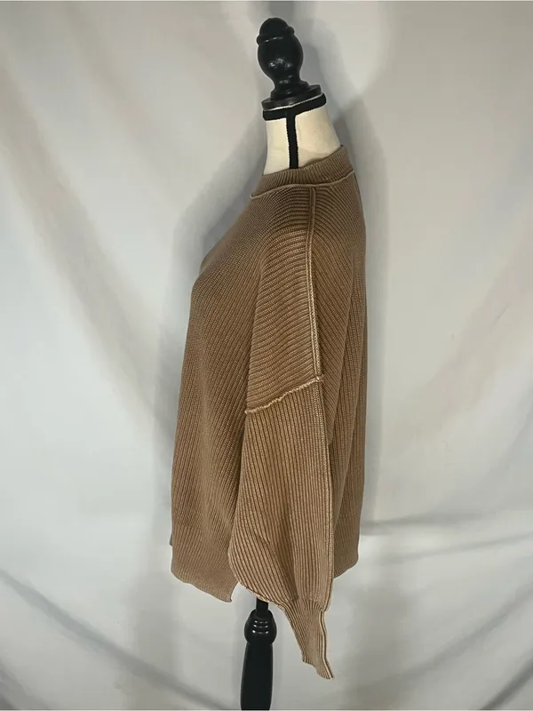 Aerie Love This Moment Brown Ribbed Sweater Shaker Stitch Side Slit Small - Image 2