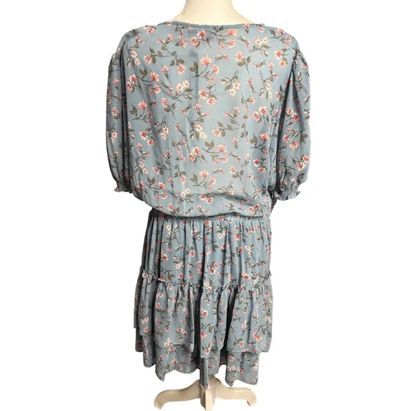 WAYF Dusty Blue Floral Mini Dress XL NWT Wedding Guest Garden Party - Image 4