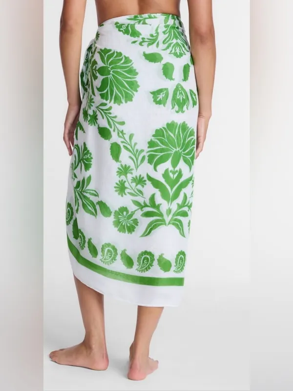 Time and Tru White & Green Floral Swim Sarong Cover-Up - Image 3