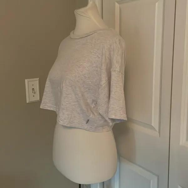 😻 Super Cute TNA Aritzia Light Grey Short Sleeve Cropped T Shirt - Image 4