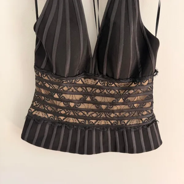 Y2K BLACK CACHE LACE OVERLAY HALTER NECK TOP - Image 5