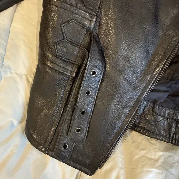 Hot Leathers Studded Black Motorcycle Jacket Zip Out Lining Harley patch Size XL - Image 9