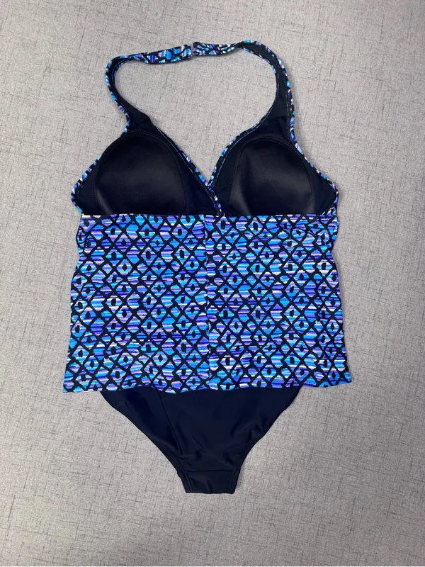 NWT Speedo Geometric Blue Pattern Tankini 2 Piece Swimsuit Size 14 - Image 5