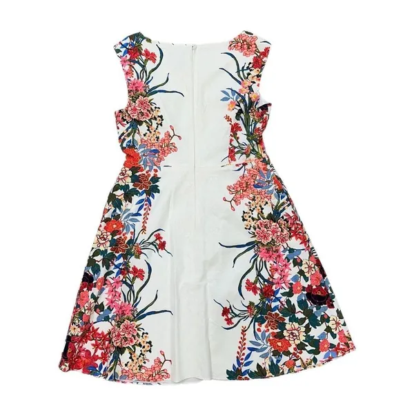 Adrianna Papell Floral Fit & Flare White Dress Multi Garden Party Size 14 Derby - Image 4