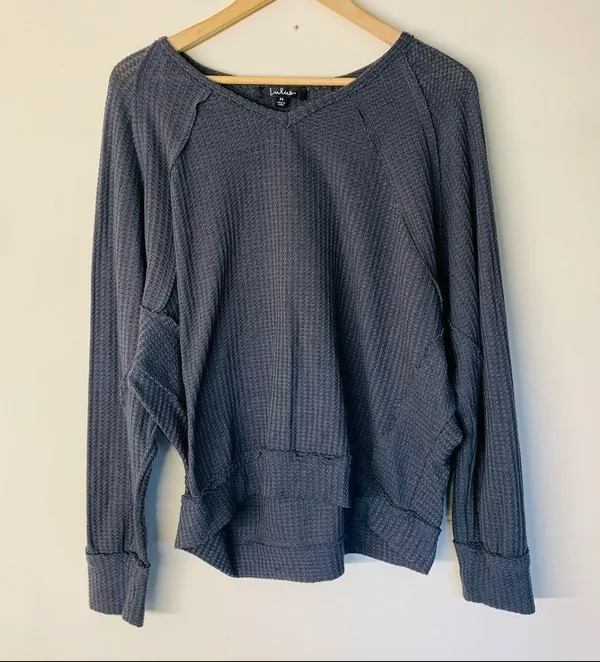 Lulus Chill Time Waffle Knit Long Sleeve Top in Charcoal Grey size M - Image 4
