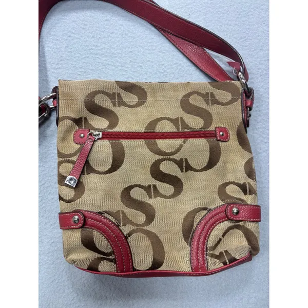 Sophia Caperelli Shoulder Bag Small Monogram Tan Brown Red Leather Trim‎ Trim - Image 12