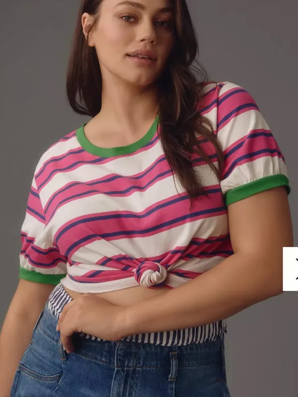 Pilcro Anthropologie Striped Puff-Sleeve Ringer Tee Xsmall - Image 5