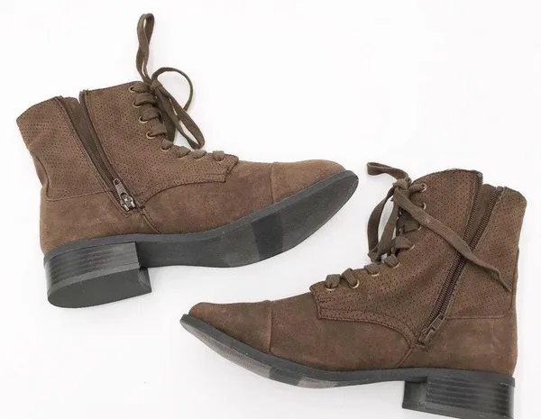 Lane Bryant Brown Perforated Fabric Combat Boots - Image 2