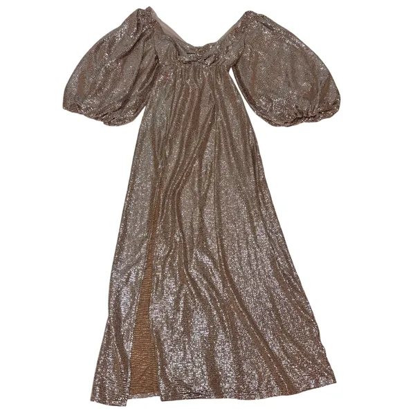 Show Me Your Mumu Sydney Midi Dress Gold, Silver Metallic Balloon, Puff Sleeve S - Image 6