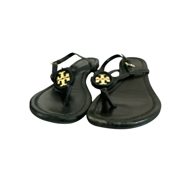 Tory Burch Black ThongSandals with Gold Logo - Heavily Used Size 6.5 - Image 6