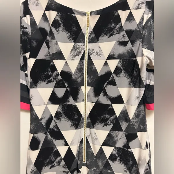 ELIZA J‎ Shift Dress Black Ivory Pink Geometric Short Sleeve Size 8 - Image 5