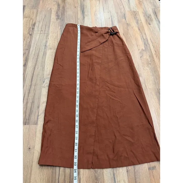 MNG Mango Brown Wrap Maxi Skirt Belted High Waist Viscose Blend Size M - Image 6