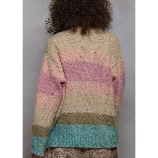 POL Relaxed Fit Multicolor Stripe Mohair Button Up Cardigan Size L Boho Sweater - Image 2