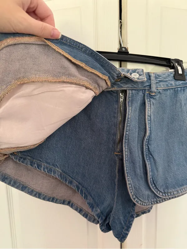NWOT Free People We the Free Prince Street Denim Micro Shorts Overlay Size 31 - Image 7