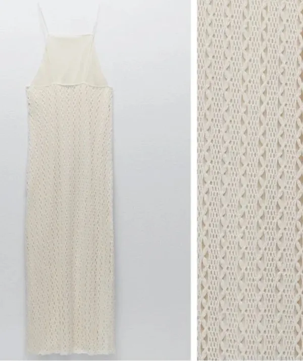 ZARA NWT BLOGGERS FAVORITE super BOHO ECRU BEIGE CROCHETED HALTER Maxi DRESS L - Image 7