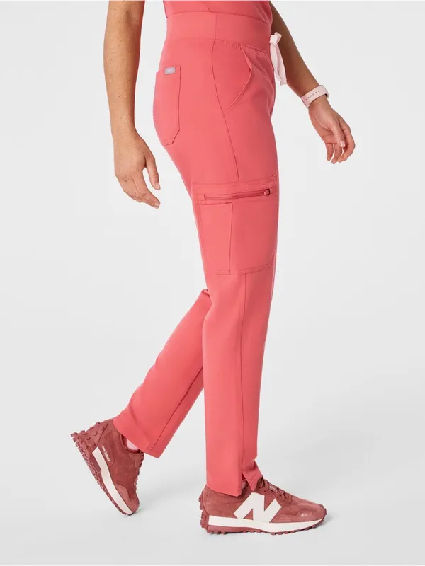Figs Coral Drawstring Cargo Joggers with White Tie - Image 6