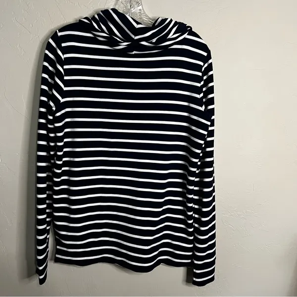 Lauren Ralph Lauren Blue White‎ Striped Cowl Neck Nautical Kangaroo Pocket Top - Image 8