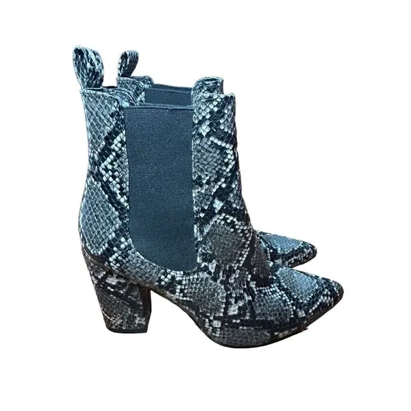 Steve Madden Grey Black Snakeskin Pointed Toe Block Heel Chelsea Boots 6.5M‎ - Image 2