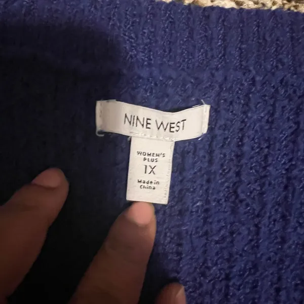 Nine‎ West Navy Blue Ribbed V-Neck Sweater Casual Comfort Knit Plus Size 1X - Image 2