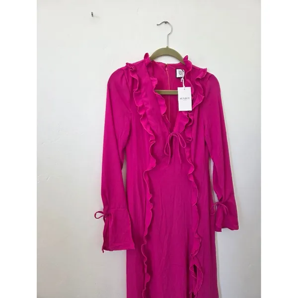 NEW Runaway The Label Oxana Dress Long Sleeve Hot Pink Ruffle Coquette Small - Image 13