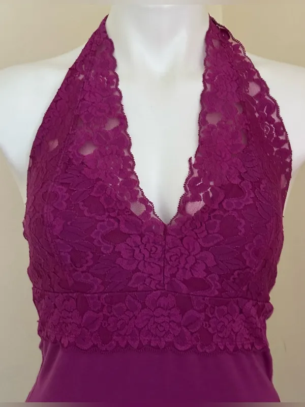 WET SEAL Rich Berry Pink Halter Top V-Neck Floral Lace Tank Top Sz M - Image 5