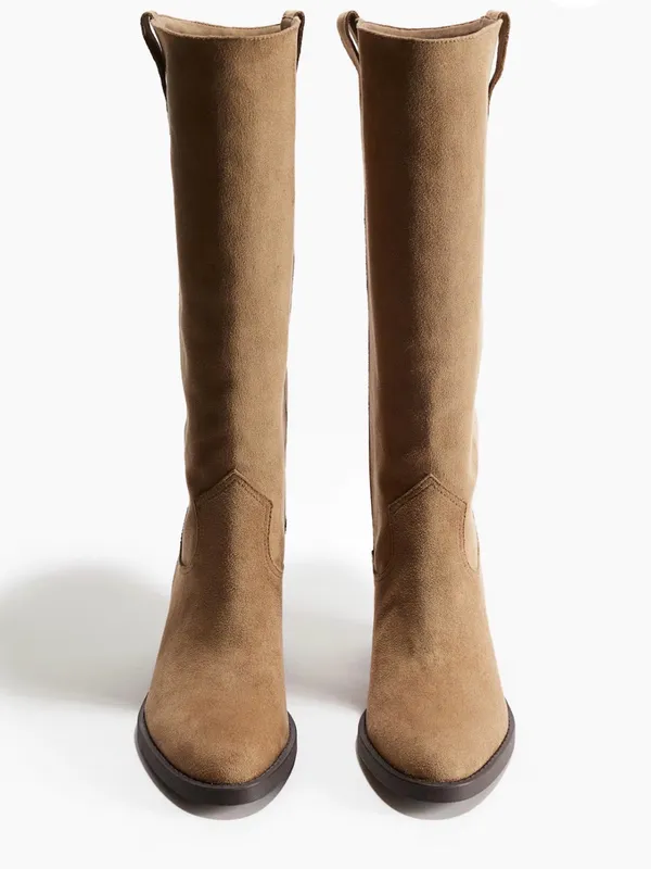 H&M Tall Suede Pull-On Boots in Tan - Image 2