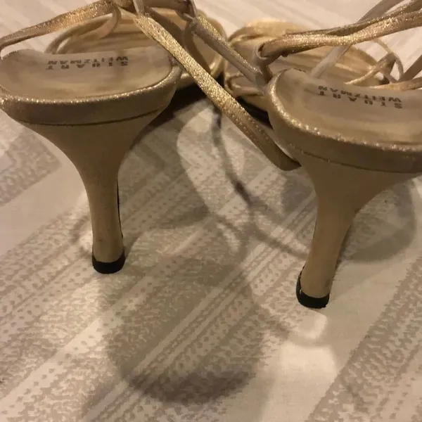 Stuart Weitzman Gold Strap Slingback Formal Heels Size 9 - Image 4