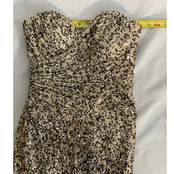 La Femme Gold & Black Sequine Strapless high slit dress NWT size 00‎ - Image 9