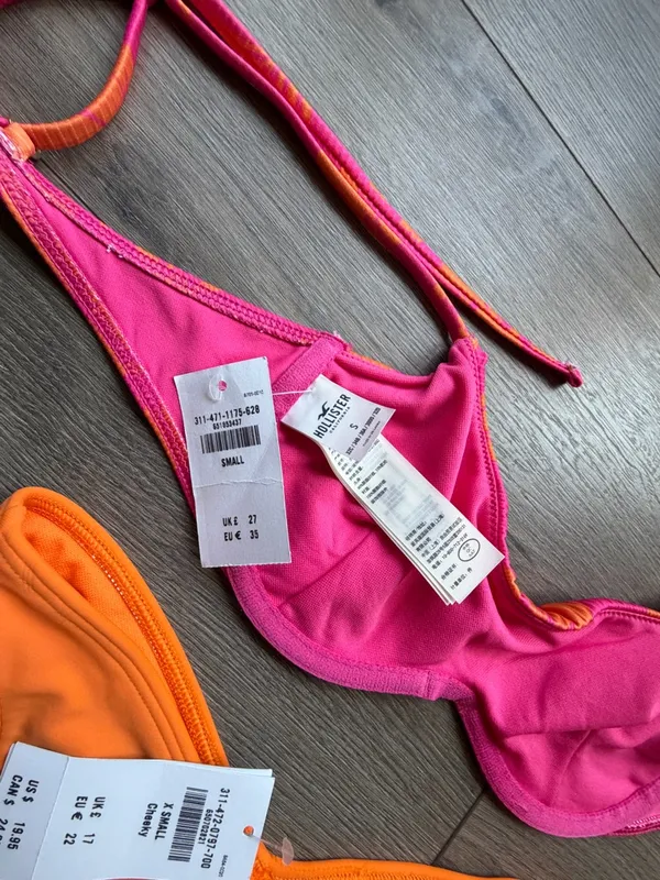 Hollister Two-Piece Swim Bikini Set in Pink/Orange Top Small/ Bottom X-Small - Image 7