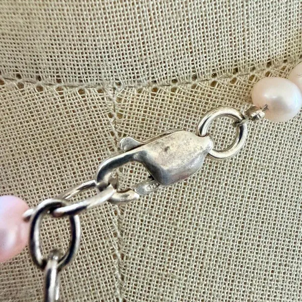 Sterling Silver Rhodonite Pendant Necklace w Freshwater Pearls - Image 7