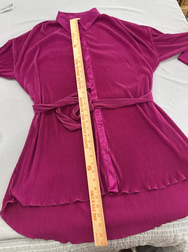 12th Tribe Cara Fuschia‎ Plisse Mini Dress Large - Image 7