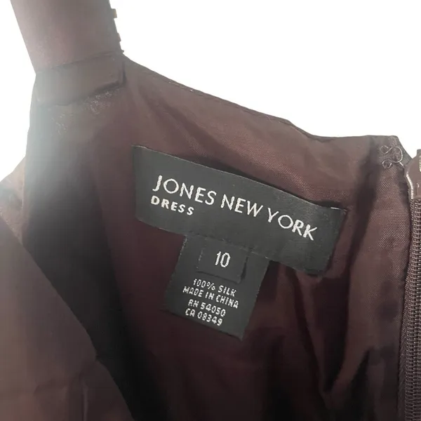 Jones New York Dress Y2k Size 10 Brown Chiffon 100%‎ Silk Beaded Midi Dress - Image 8