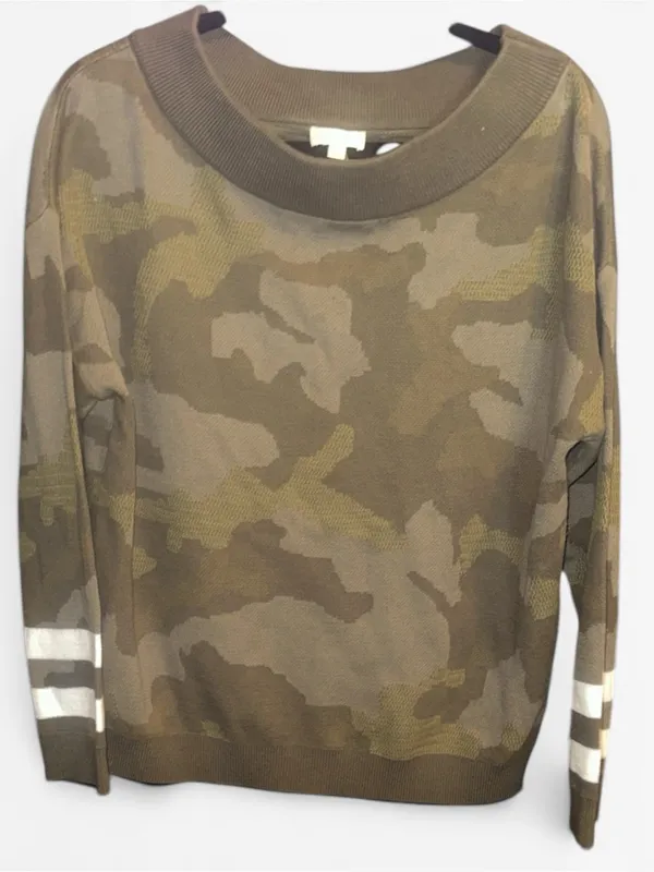 L Hem & Thread Olive Camouflage Off-the-Shoulder Sweater - Image 2