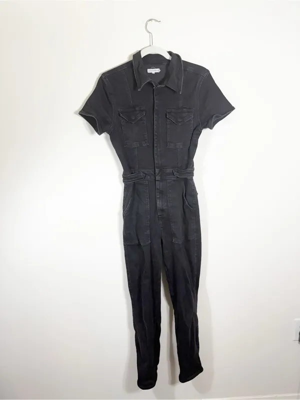 Good American Fit For Success Coveralls Jumpsuit Charcoal Black Denim Size 2 - Image 5