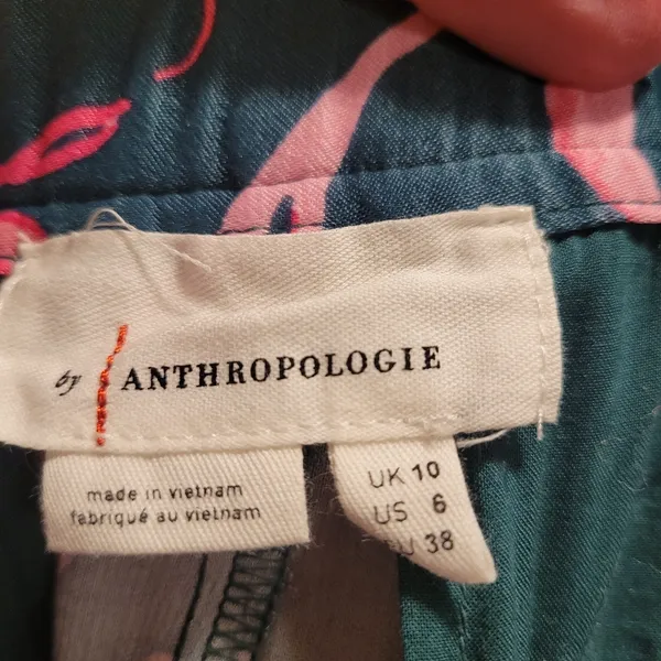 Anthropologie Teal Wide-Leg Pants with Pink Botanical Print - Image 7